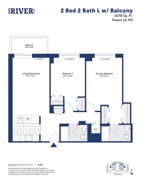 the floor plan of 2 bed 2 bath l nw